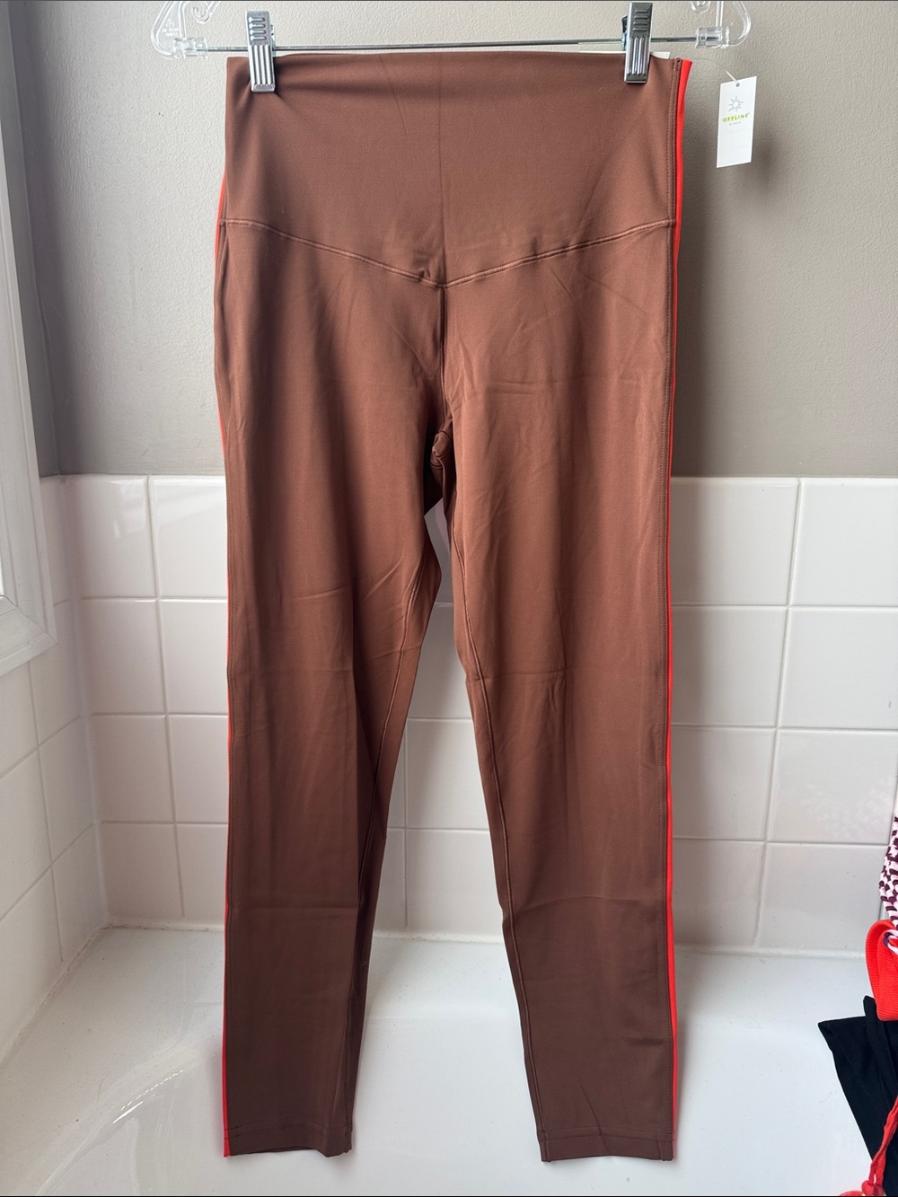 Aerie Offline Brown Cropped Leggings with Red Side Stripe